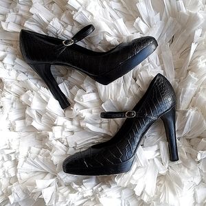 Ralph Lauren Collection Black Alligator Mary Janes Pumps 7